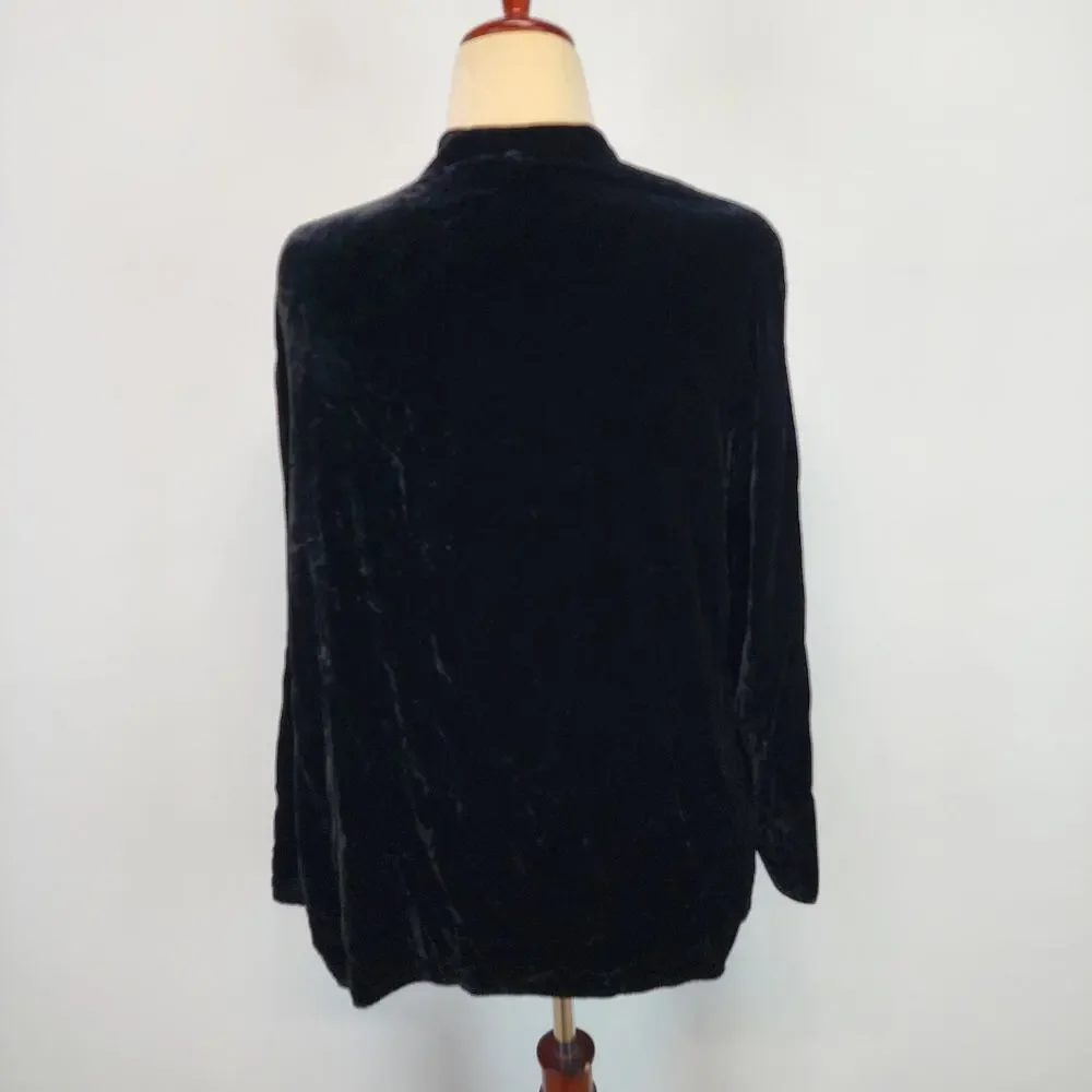 Womens Velvet Cardigan Topper Size 12 Black Open Silk Blend Vtg Newport News